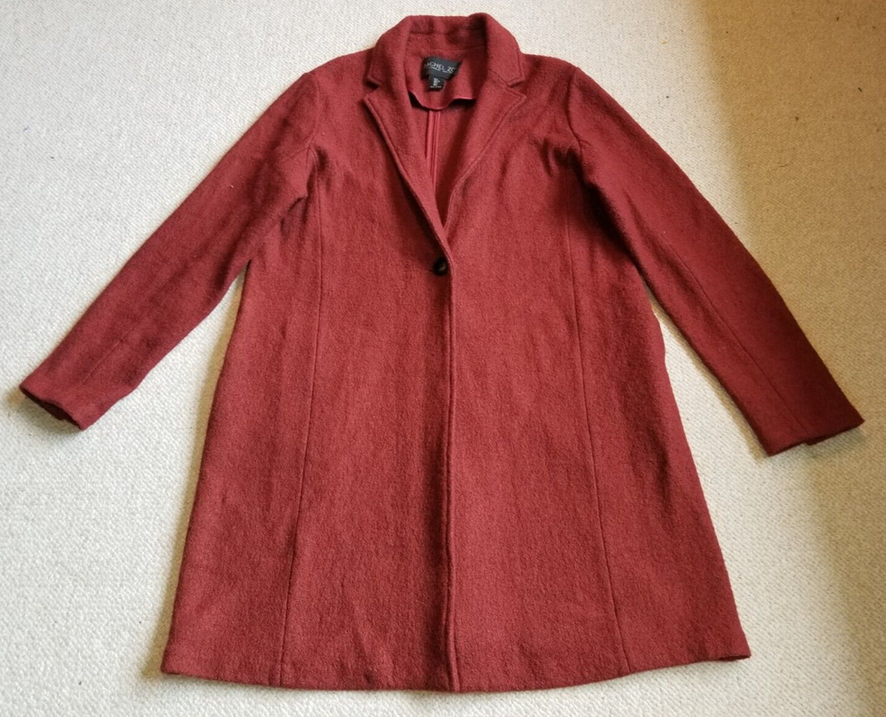 Womens Coat-RACHEL ZOE-rust orange boiled wool blend Lagenlook Artsy Old Money-L